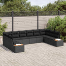 Havesofa Sæt med pude med opbevaring 10 pcs Sort Polyrattan