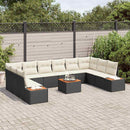 Havesofa Sæt med pude 10 pcs Sort og Cream Polyrattan