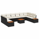 Havesofa Sæt med pude 10 pcs Sort og Cream Polyrattan