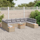 Havesofa Sæt med pude 10 pcs Beige og lys grå Polyrattan
