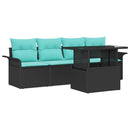 Havesofa Sæt med pude med opbevaring 5 pcs Sort Poly rattan