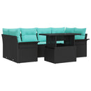 Havesofa Sæt med pude med opbevaring 7 pcs Sort Poly Rattan