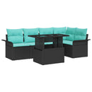 Havesofa Sæt med pude med opbevaring 6 pcs Sort Poly Rattan