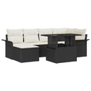 Havesofa Sæt med pude med opbevaring 7 pcs Sort Poly rattan