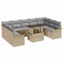 Havesofa Sæt med pude med pude 10 pcs Beige Poly Rattan