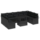 Havesofa Sæt med pude med pude 10 pcs Sort Poly Rattan