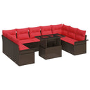 Havesofa Sæt med pude med pude 10 pcs Brun Poly Rattan