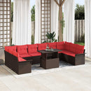 Havesofa Sæt med pude med pude 11 pcs Brun Poly Rattan
