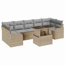 Havesofa Sæt med pude med opbevaring 8 pcs Beige Poly Rattan