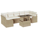 Havesofa Sæt med pude med opbevaring 8 pcs Beige Poly Rattan