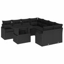 Havesofa Sæt med pude med pude 9 pcs Sort Polyrattan