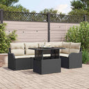 Havesofa Sæt med pude med pude 6 pcs Sort Poly Rattan