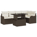 Havesofa Sæt med pude med pude 6 pcs Brun Poly Rattan