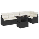 Havesofa Sæt med pude med pude 7 pcs Sort Poly Rattan