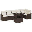 Havesofa Sæt med pude med pude 7 pcs Brun Poly Rattan