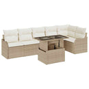 Havesofa Sæt med pude med pude 7 pcs Beige Poly Rattan