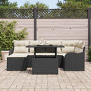 Havesofa Sæt med pude med opbevaring 7 pcs Sort Poly rattan