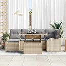 Havesofa Sæt med pude med opbevaring 7 pcs Beige Poly rattan