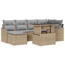 Havesofa Sæt med pude med opbevaring 7 pcs Beige Poly rattan