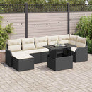 Havesofa Sæt med pude med opbevaring 8 pcs Sort Poly rattan