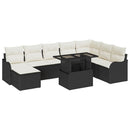 Havesofa Sæt med pude med opbevaring 9 pcs Sort Poly rattan