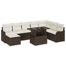 Havesofa Sæt med pude med opbevaring 9 pcs Brun Poly rattan