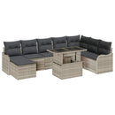 Havesofa Sæt med pude med opbevaring 9 pcs Lysegrå Poly rattan