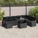 Havesofa Sæt med pude med opbevaring 9 pcs Sort Poly rattan