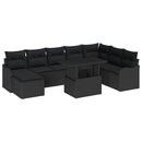 Havesofa Sæt med pude med opbevaring 9 pcs Sort Poly rattan