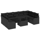 Havesofa Sæt med pude med pude 10 pcs Sort Poly Rattan