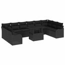 Havesofa Sæt med pude med pude 11 pcs Sort Poly Rattan
