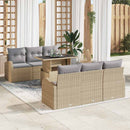 Havesofa Sæt med pude med opbevaring 7 pcs Beige Poly Rattan