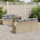 Havesofa Sæt med pude med opbevaring 7 pcs Beige Poly Rattan