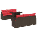 Havesofa Sæt med pude med opbevaring 7 pcs Brun Poly Rattan
