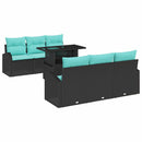 Havesofa Sæt med pude med opbevaring 7 pcs Sort Poly Rattan