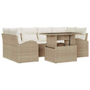 Havesofa Sæt med pude med opbevaring 7 pcs Beige Poly Rattan