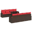 Havesofa Sæt med pude med opbevaring 9 pcs Brun Poly Rattan