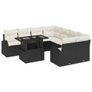 Havesofa Sæt med pude med opbevaring 9 pcs Sort Poly Rattan
