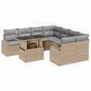 Havesofa Sæt med pude med opbevaring 9 pcs Beige Poly Rattan