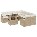 Havesofa Sæt med pude med opbevaring 9 pcs Beige Poly Rattan