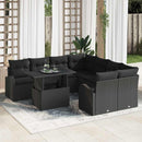 Havesofa Sæt med pude med opbevaring 9 pcs Sort Poly Rattan