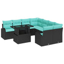 Havesofa Sæt med pude med opbevaring 9 pcs Sort Poly Rattan