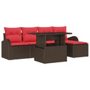Havesofa Sæt med pude med opbevaring 6 pcs Brun Poly rattan