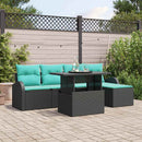 Havesofa Sæt med pude med opbevaring 6 pcs Sort Poly rattan