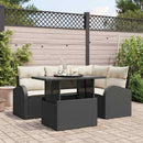 Havesofa Sæt med pude med opbevaring 5 pcs Sort Poly rattan
