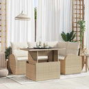 Havesofa Sæt med pude med opbevaring 5 pcs Beige Poly rattan