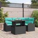 Havesofa Sæt med pude med opbevaring 5 pcs Sort Poly rattan