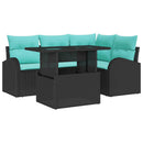 Havesofa Sæt med pude med opbevaring 5 pcs Sort Poly rattan