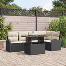 Havesofa Sæt med pude med opbevaring 6 pcs Sort Poly rattan