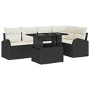Havesofa Sæt med pude med opbevaring 6 pcs Sort Poly rattan